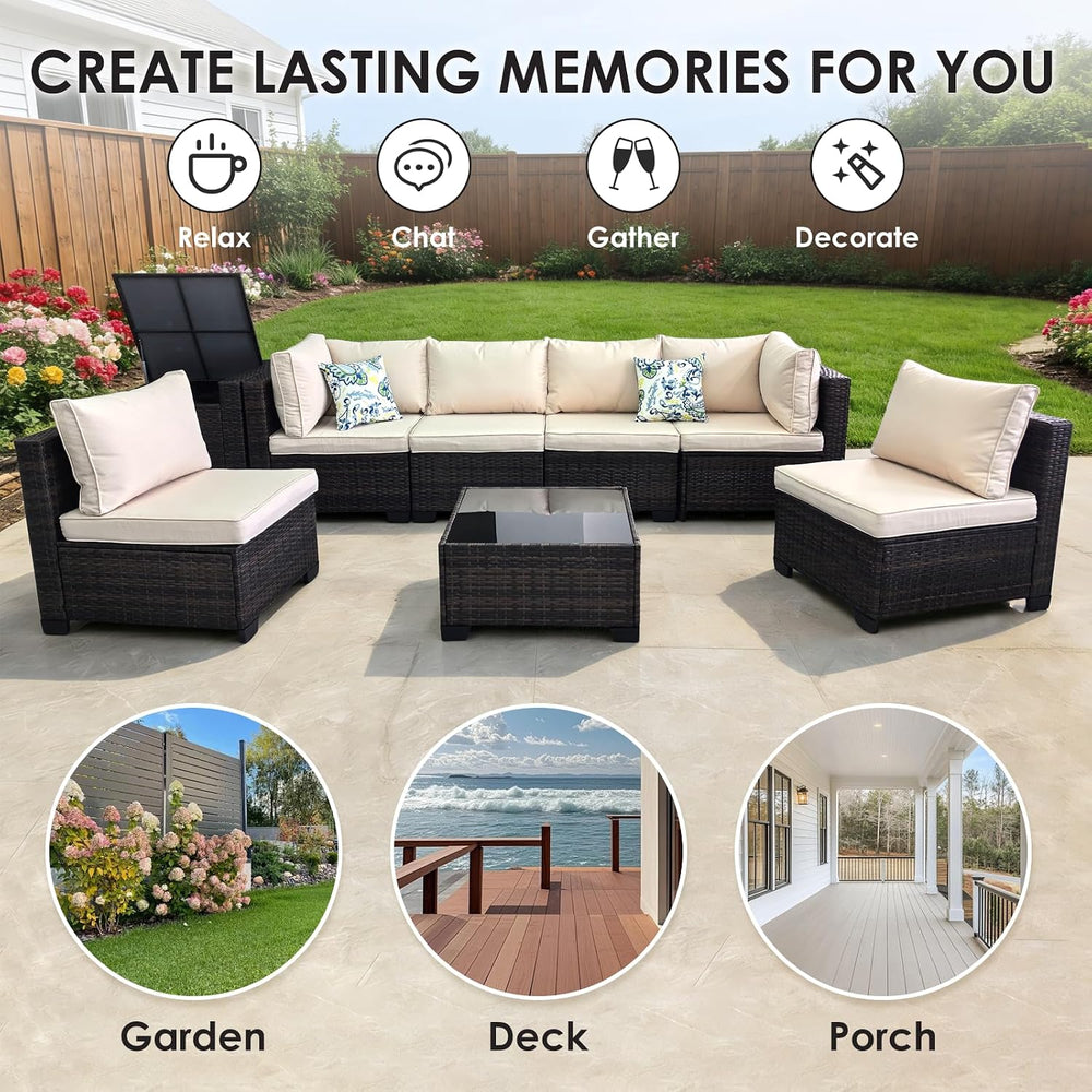 8 Pieces Patio Furniture Set with Storage, Outdoor Sectional Sofas