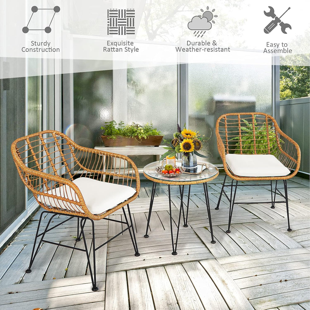 KOTEK 3 Pieces Patio Bistro Set with Seat Cushions, White