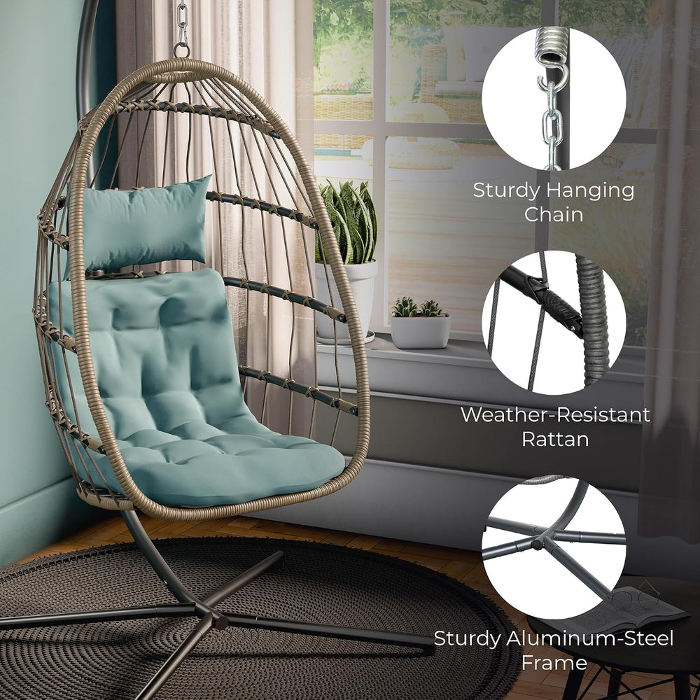 Econohome Hanging Egg Chair with Stand - Indoor/Outdoor Swing Hammock Chair w...
