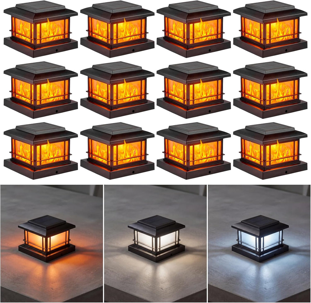 JOFIOS Flickering Flame Solar Post Cap Lights Outdoor, Black Post Lights with...