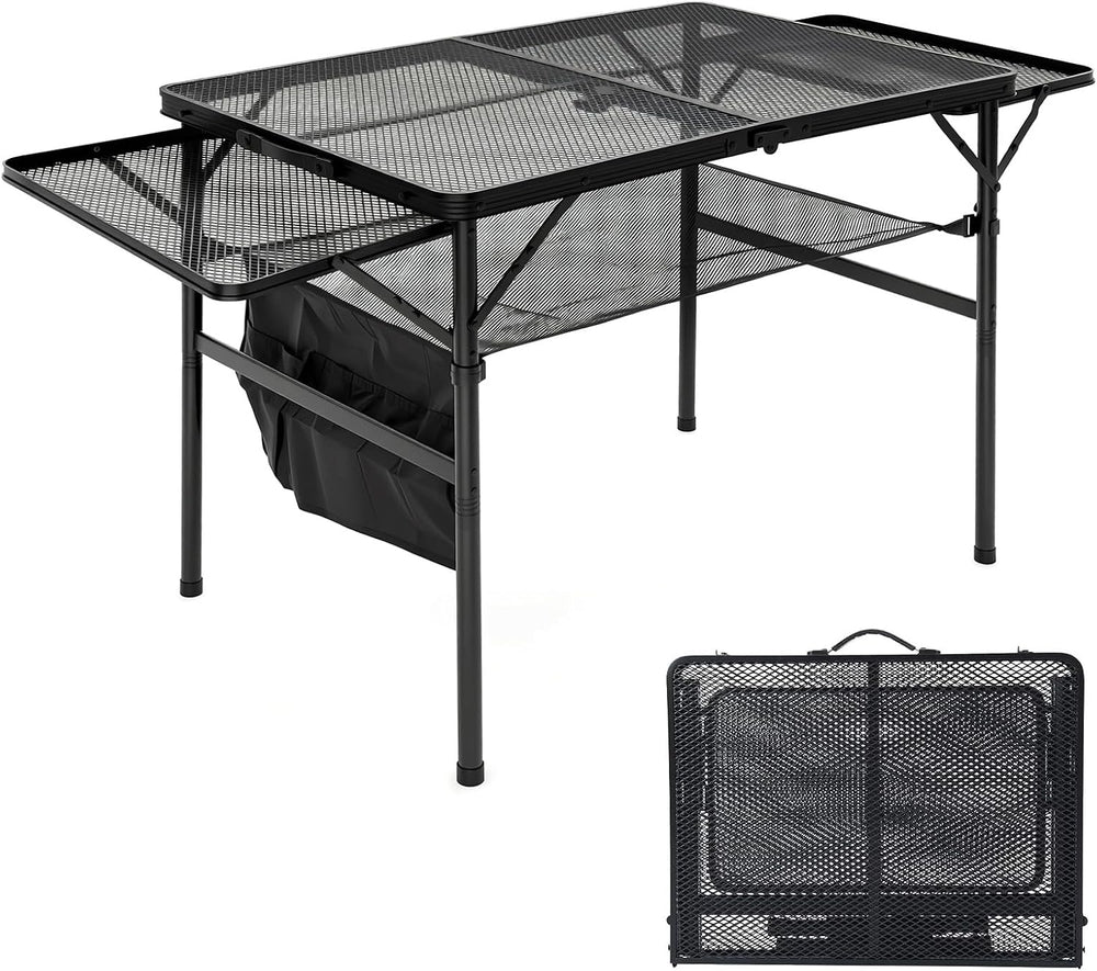 JOUYEK Folding Grill Table,3x2 FT Portable Camping Table with 2 Wing Panels