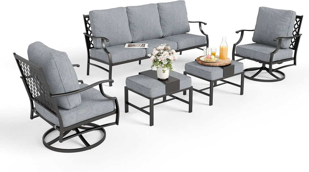MIXPATIO 5-Piece Wrought Iron Patio Conversation Set, Swivel Chairs, Grey