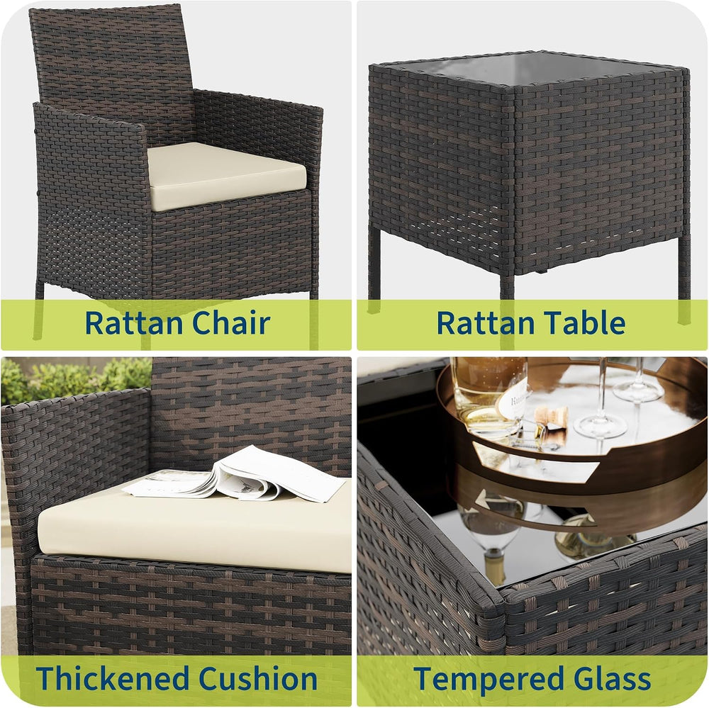 GAOMON 3-Piece Patio Furniture Set, Modern PE Rattan Conversation Set with 2 ...