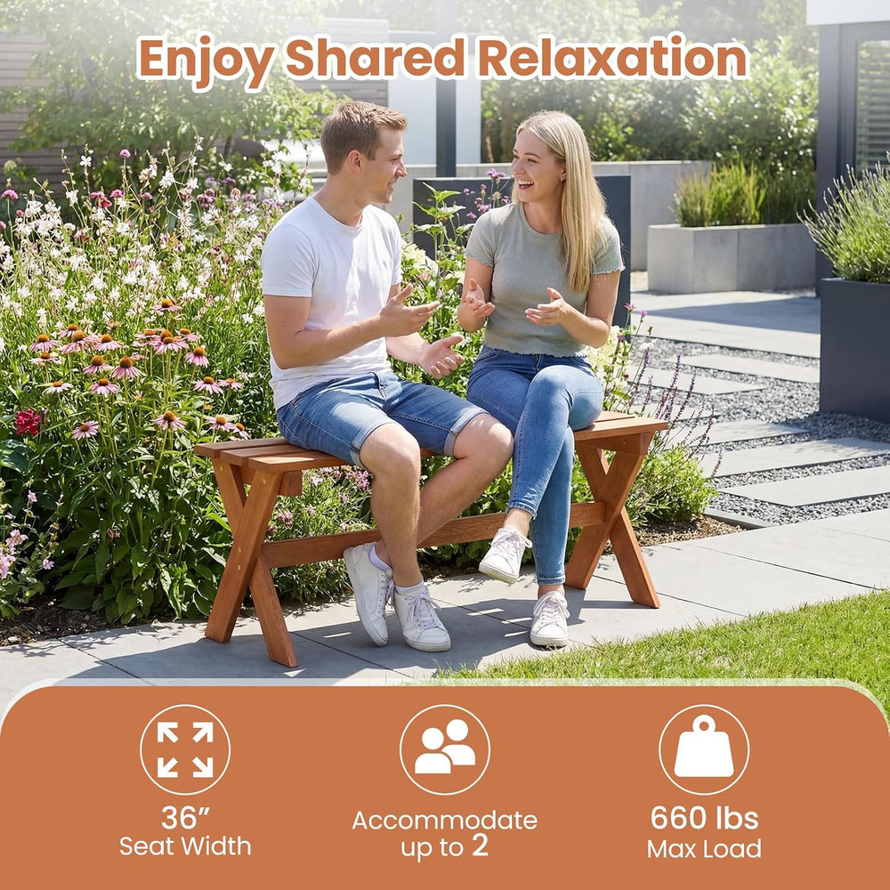 Tangkula Wood Backless Outdoor Bench, 2-Person Garden Bench, 1 Pack, Rustic