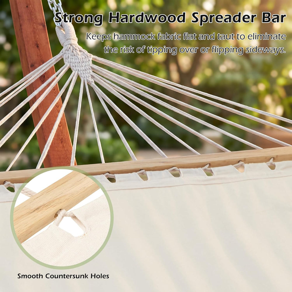 13 FT Wooden Hammock with Stand, Outdoor Double Hammock with Wood Stand 2 Per...