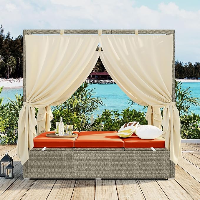 Harper & Bright Designs Adjustable Outdoor Sun Lounger with Canopy,Multi-...