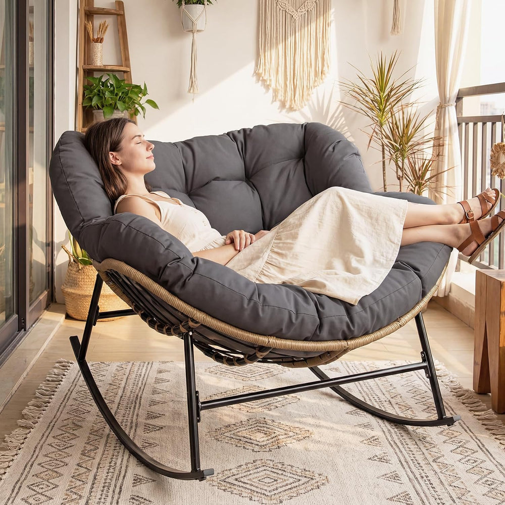 RADIATA Outdoor Papasan Rocking Chair, Oversized Patio Rocking Egg Chair | 45...