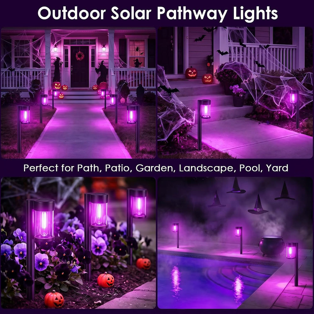 Mancra 10 Pack Solar Pathway Lights Outdoor, Solar Halloween Lights Purple LE...