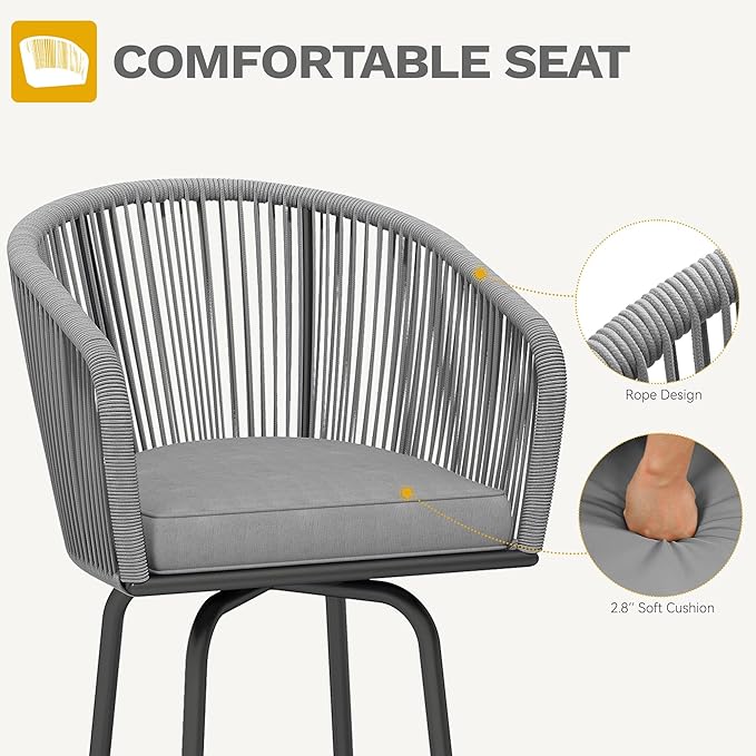 DWVO Outdoor Counter Height Bar Stools Set of 2, Patio Swivel Bar Chairs with...