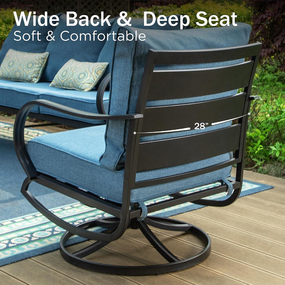 PHI VILLA Metal Swivel Patio Chair Set of 2 with 5.75" Cushion, Denim Blue