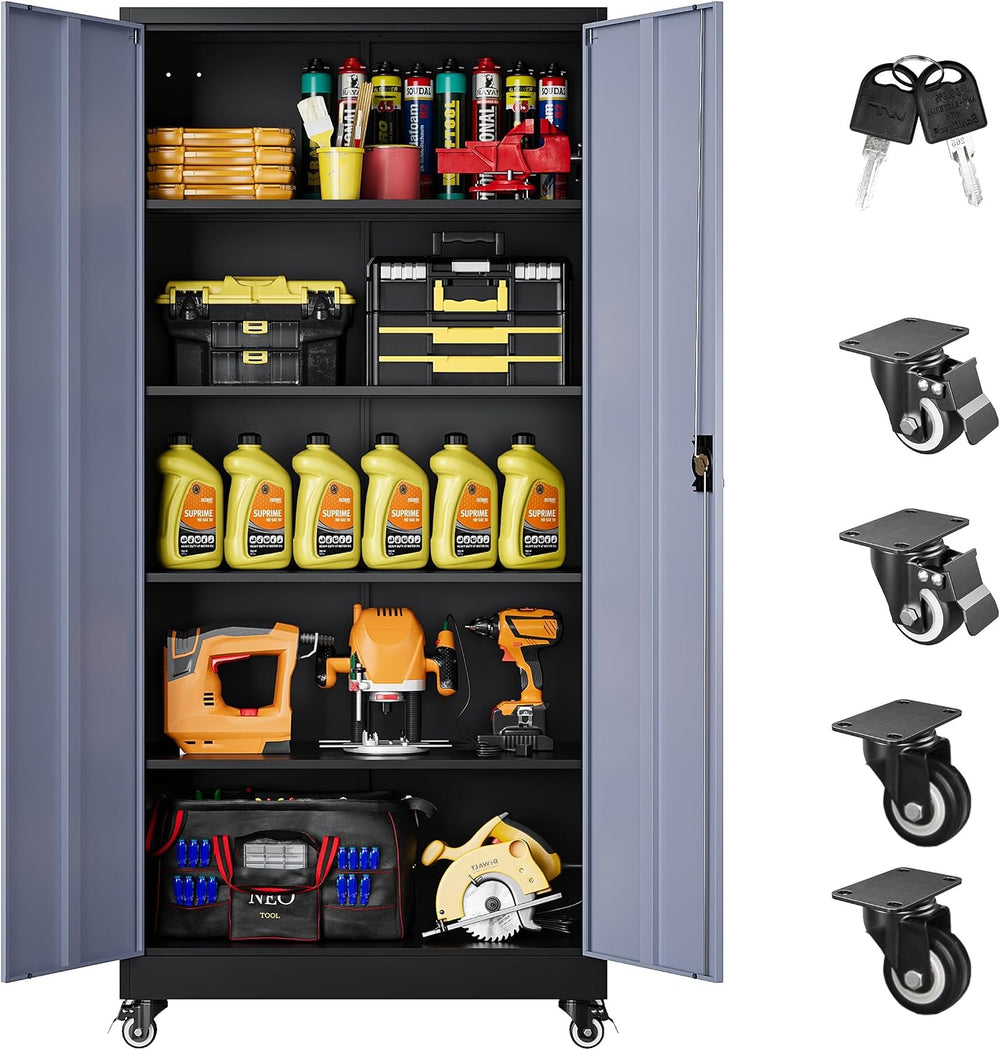 SISESOL 75" Tall Metal Storage Cabinet with Wheels,Rolling Garage Storag...