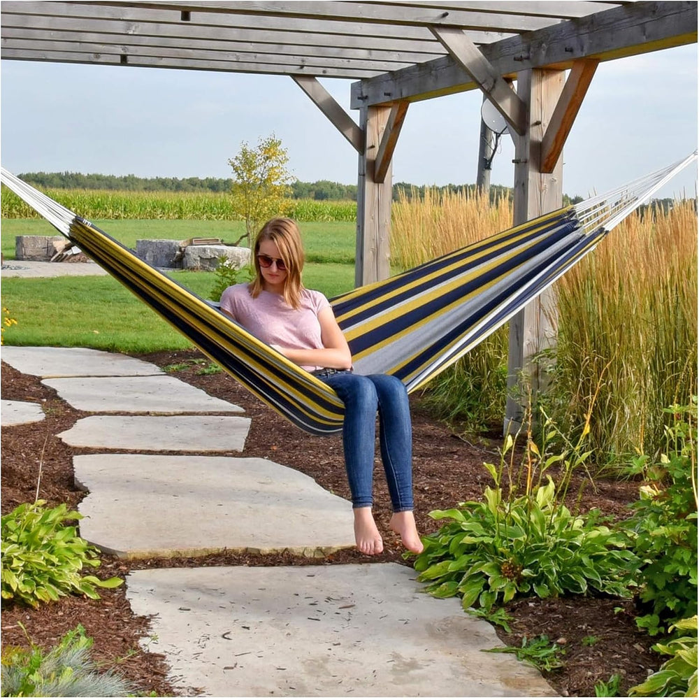 Vivere Brazilian Style Double Cotton Hammock with Polyester End Strings, 450 ...