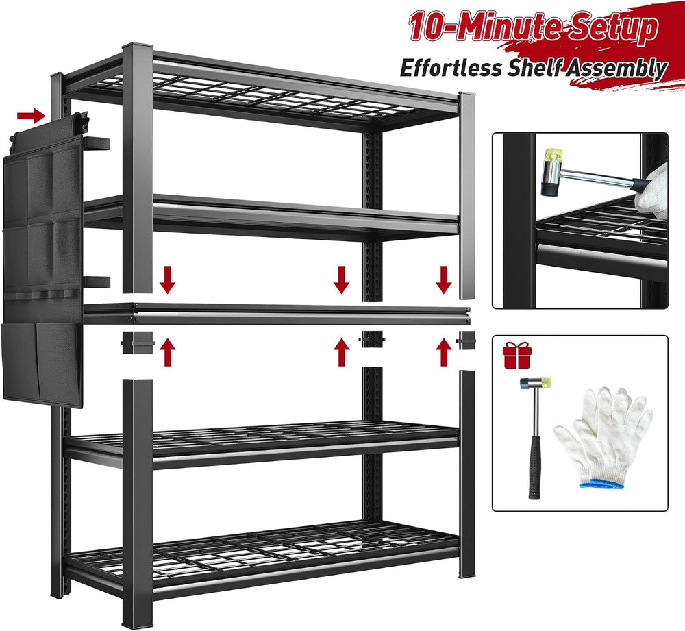 REIBII Storage Shelves,Heavy Duty Garage Shelving with Tool Bag For DIYers