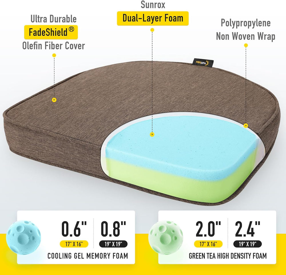 SUNROX Gel Memory Foam Chair Cushions, FadeShield Water-, Stain-Resistant Dur...