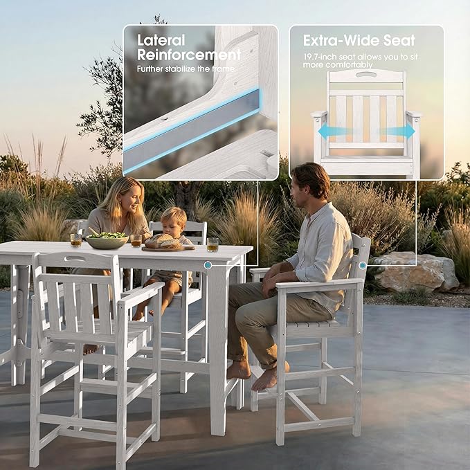 Ciokea Outdoor Bar Height Table Set of 5, 60" Extra Long Rectangle High ...