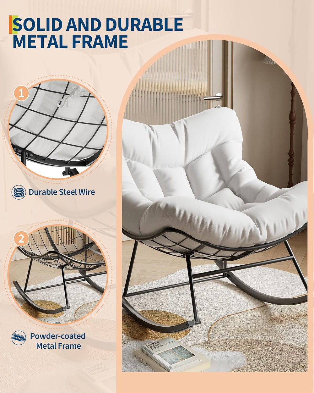 GarveeLife Outdoor Papasan Rocking Chair for Balcony Backyard Porch Bedroom