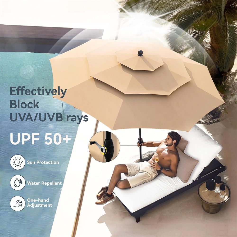 PHI VILLA Outdoor Patio Dining Set with Umbrella for 4, Folding Chairs