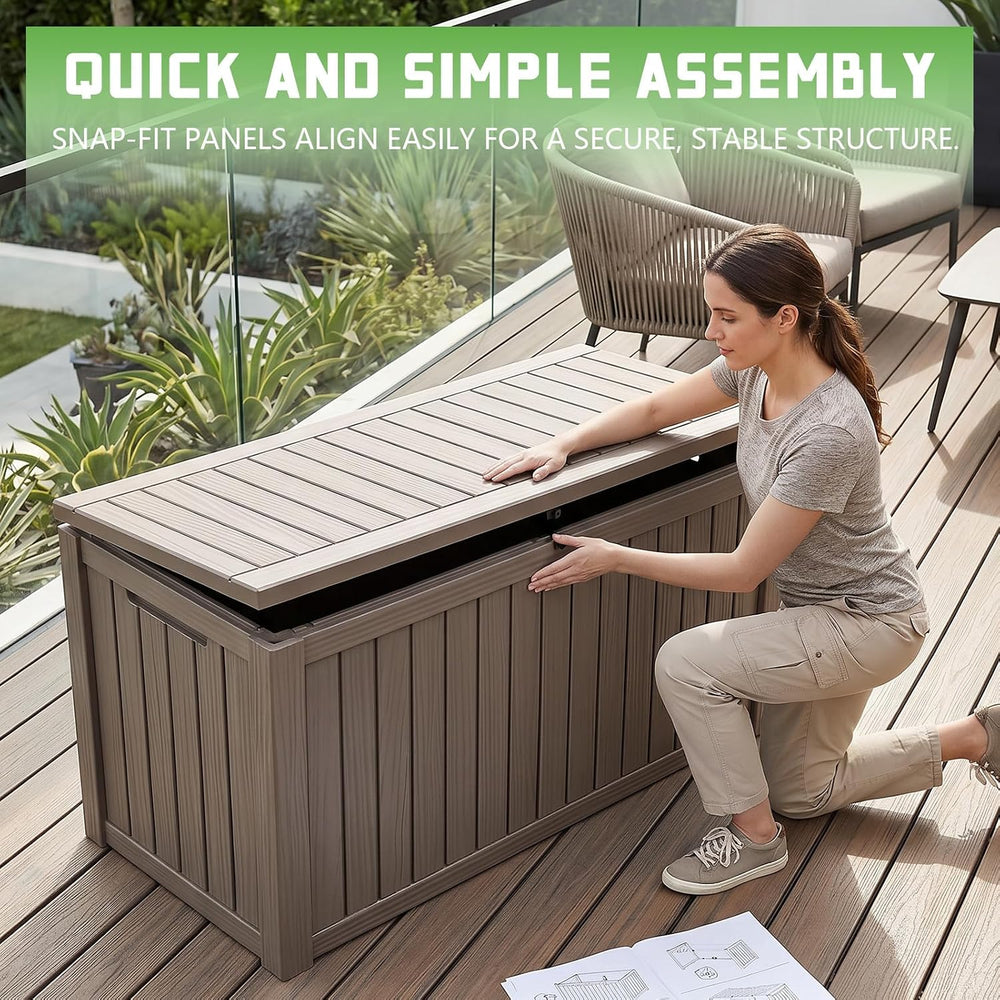 PatioZen 200 Gallon Deck Box Lockable Waterproof UV Resistant Grey