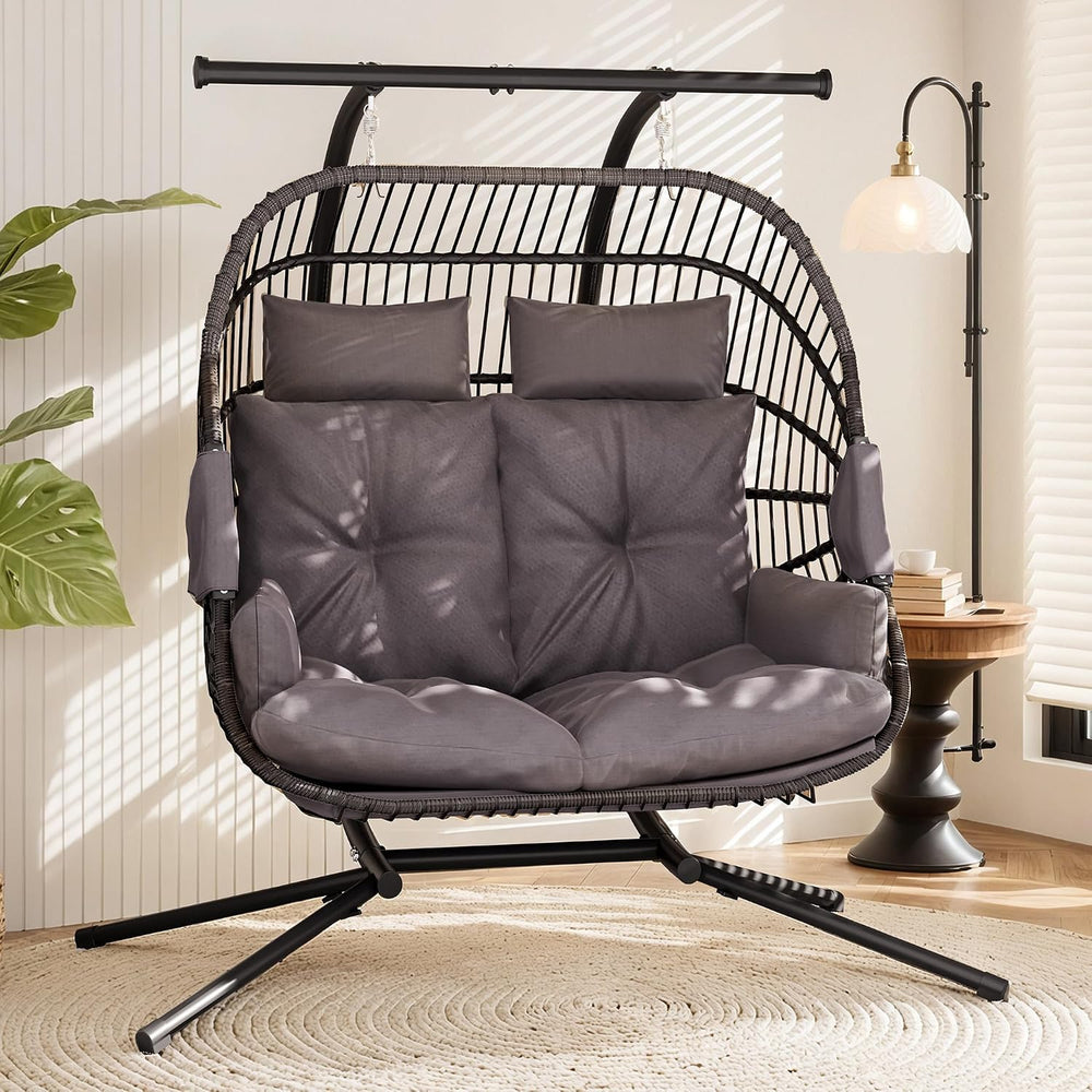 Double Egg Chair with Removable & Adjustable Canopy, Oversized Hanging Sw...