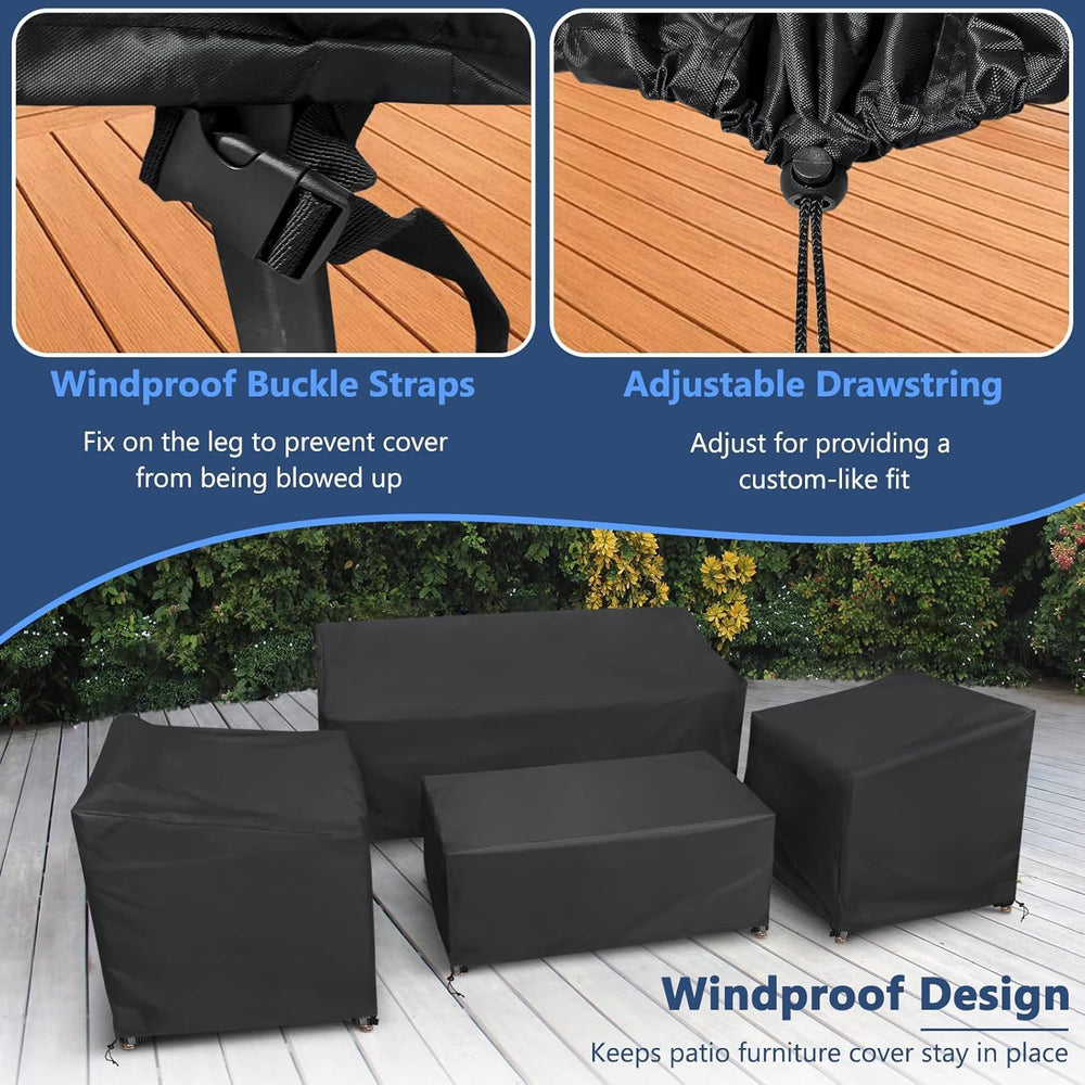 STARTWO Patio Furniture Cover 4 Piece Set, Black 600D, X-Large