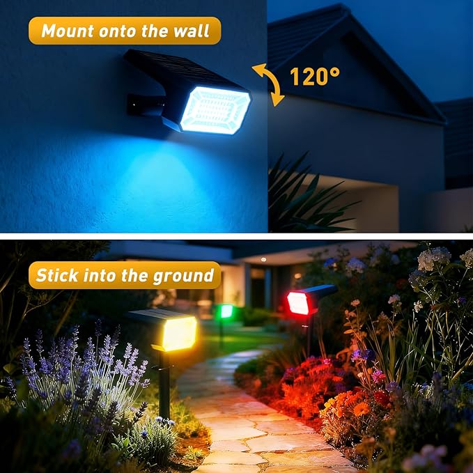Solar Color Changing Spot Lights Outdoor Waterproof IP65, [8 Pack/32 LED/7 Mo...