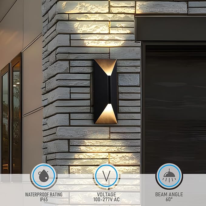 LEONLITE Dimmable LED Up Down Wall Light, 100-277V, CRI 90+, IP65 Waterproof,...