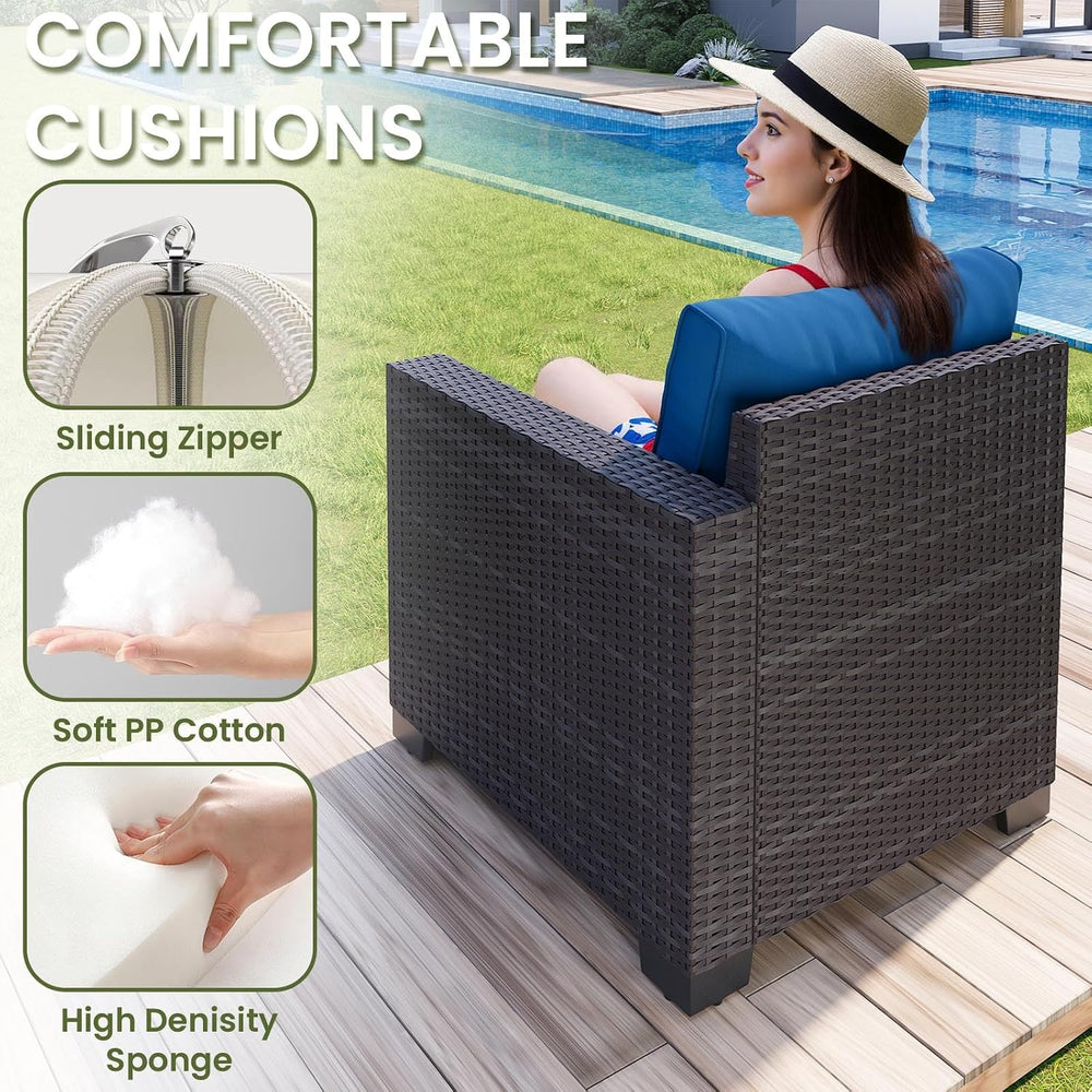 7-Piece Outdoor Patio Furniture Set, 6-Seat All-Weather PE Rattan Wicker Pati...