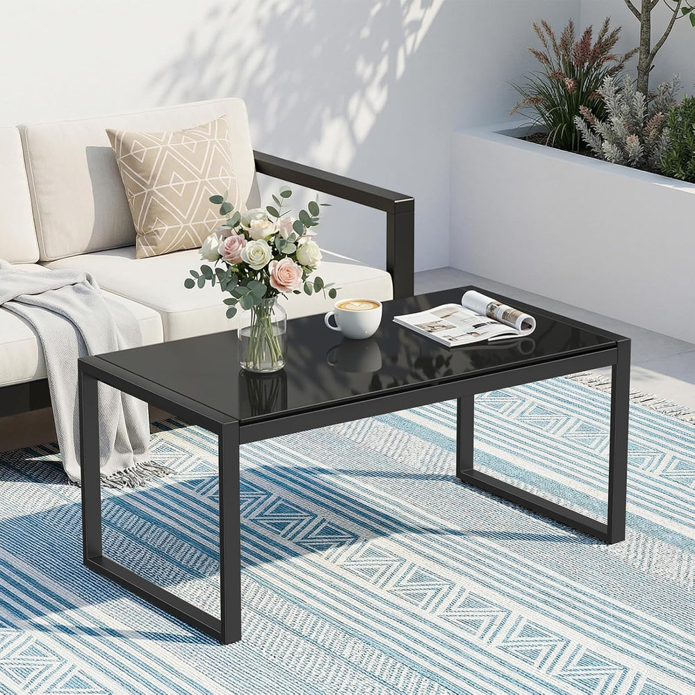 Rectangle Coffee Table with Tempered Glass Desktop, Black