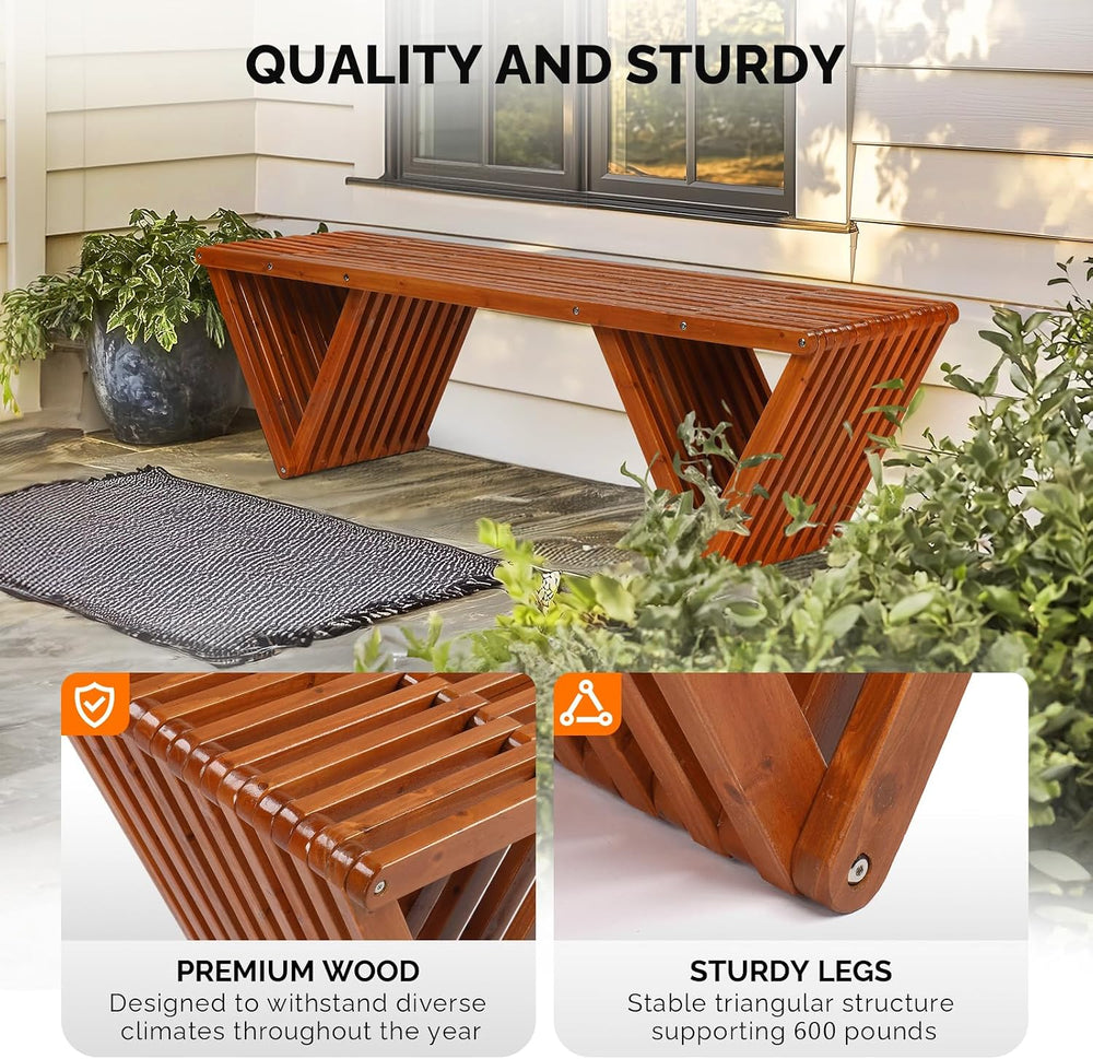 VINGLI Outdoor Bench - 63" Patio Bench, Wooden, All Weather, 600lb Capacity
