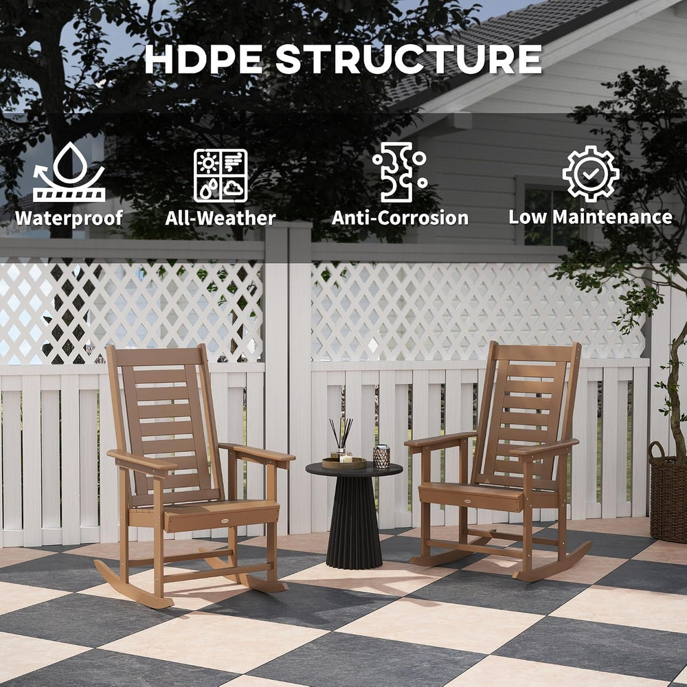 Outsunny Outdoor Rocking Chairs Set of 2 HDPE Patio 28" High Back Brown