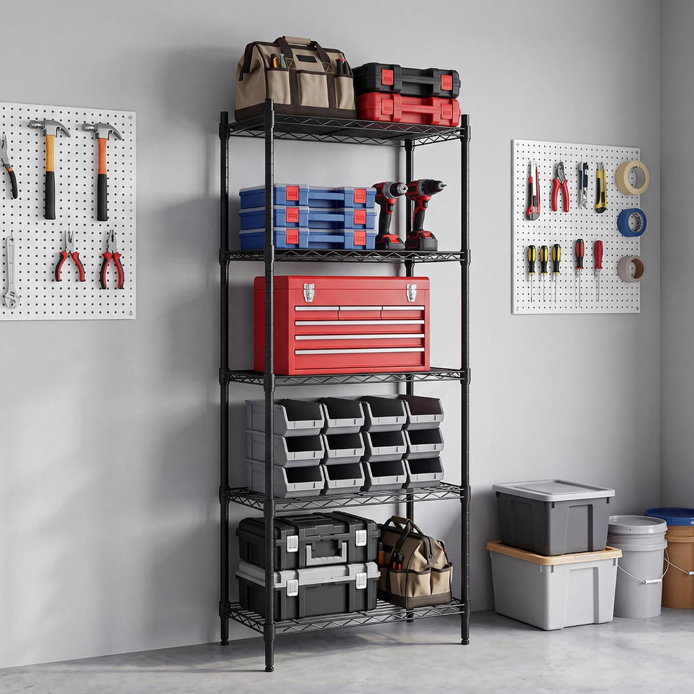 5-Tier Heavy Duty Wire Shelving Unit, 1250LBS Metal Rack, Black