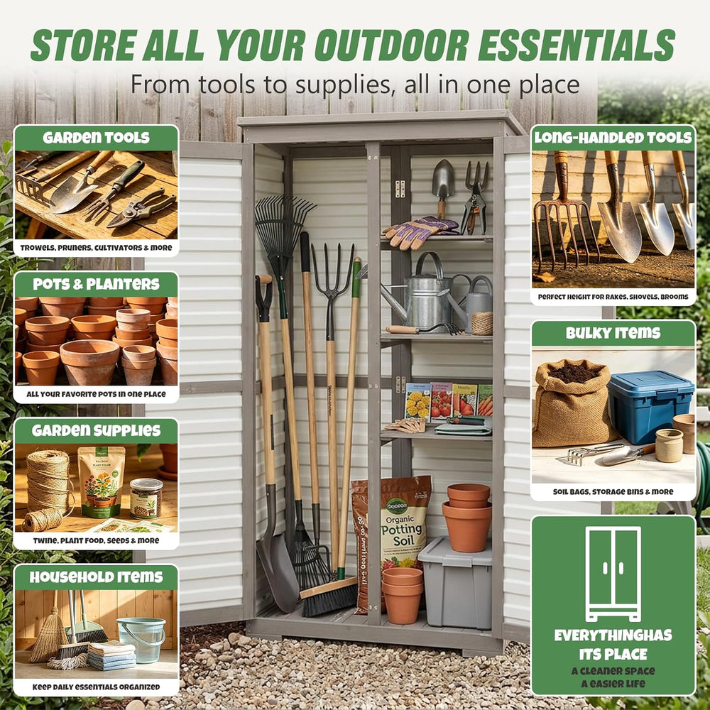 Outdoor Storage Cabinet – Store More in Less Space, Tall Vertical Garden Tool...