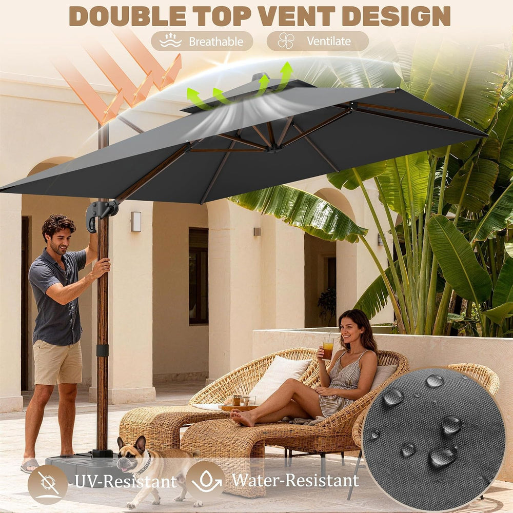 10x13FT Cantilever Outdoor Patio Umbrellas with Base, Double Top Wood Pattern...