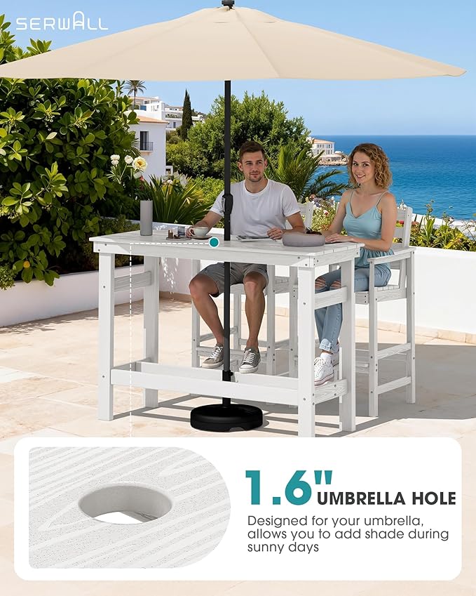 SERWALL Outdoor Bar Set - 4 Adirondack Bar Chairs & Bar Height Table with...