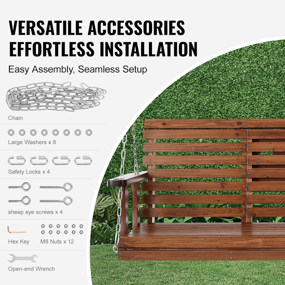 VEVOR Wooden Porch Swing 5 ft, Patio Bench Swing for Courtyard & Garden, ...