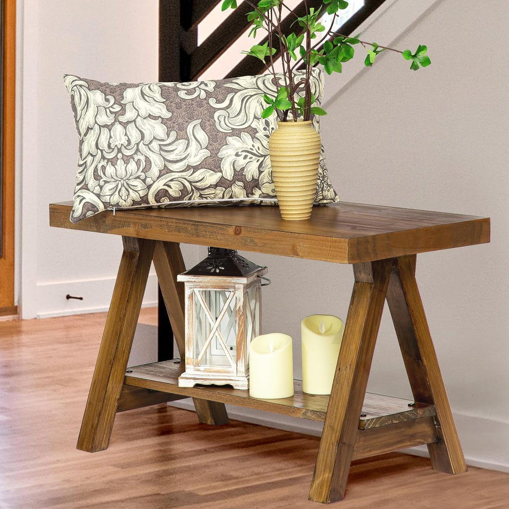 Wnutrees 30" Farmhouse Solid Wood Bench, Rustic Indoor Storage Bench