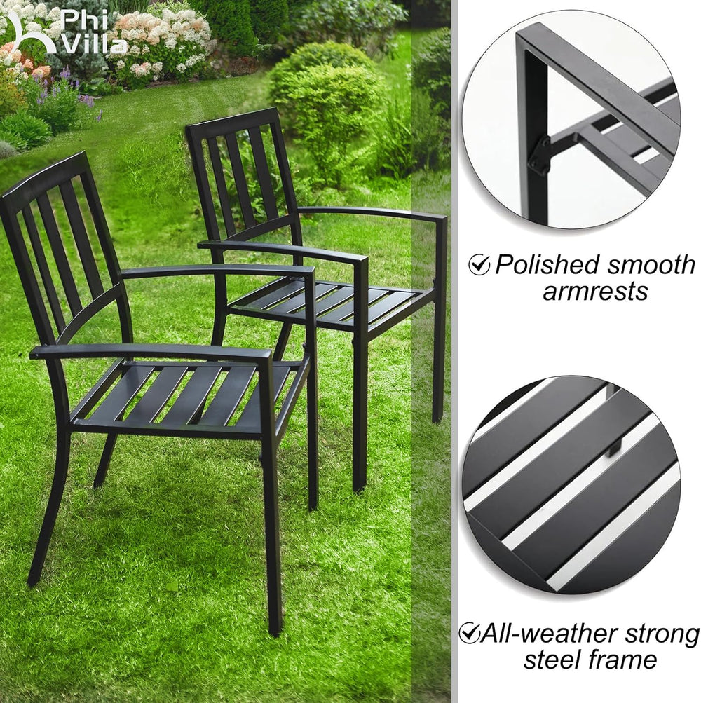 PHI VILLA 3 Pcs Patio Bistro Dining Set, 28" Metal Table& 2 Patio Ch...