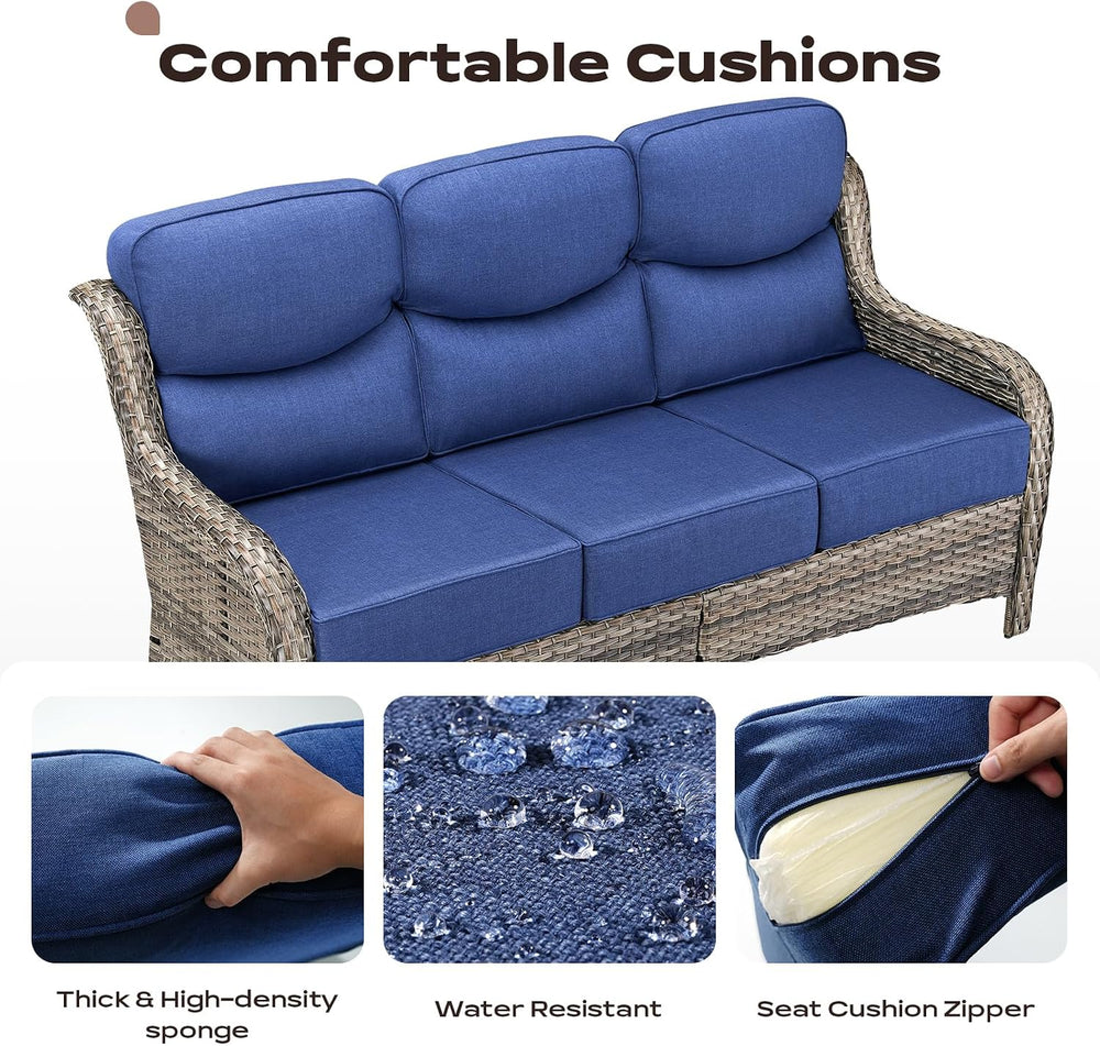 8 Pieces Outdoor Wicker Patio Furniture Set with Table High Back 6'' ...