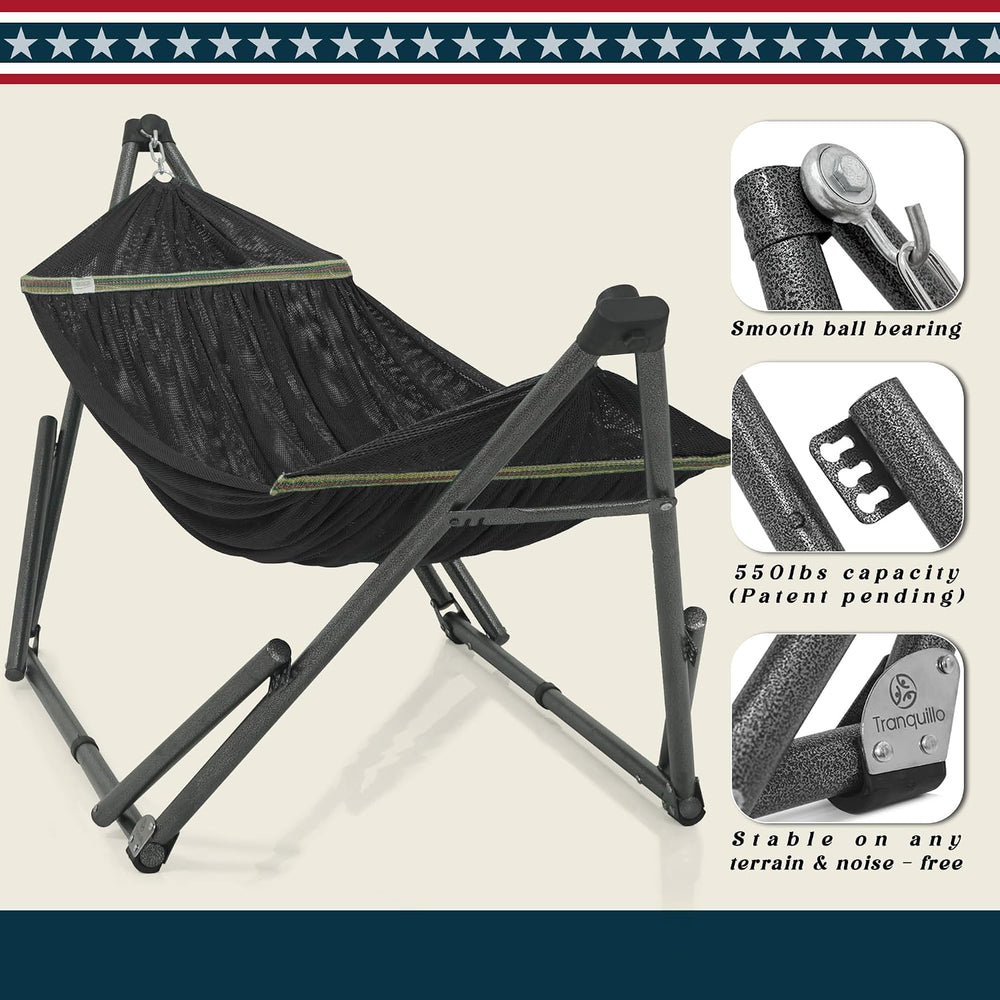 Tranquillo Uniki Hammocks, Instant 30s Foldable Hammock with Stand, Black