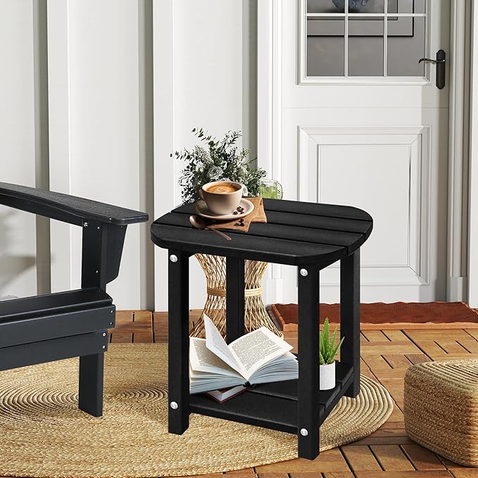 LZRS Outdoor Side Table - 2-Tier Adirondack HDPE Patio End Table for Pool, Po...