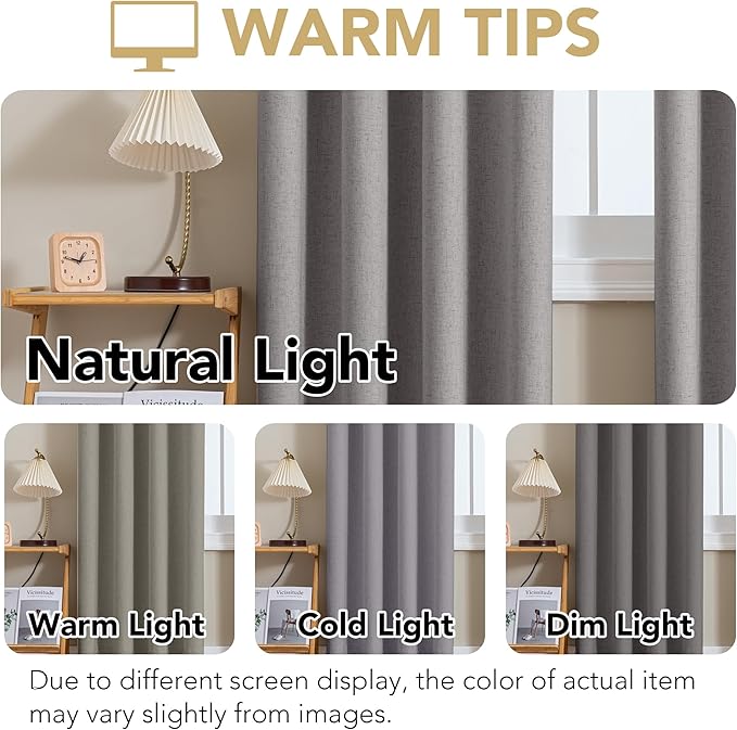 H.VERSAILTEX Linen Curtains 100% Blackout Curtains for Bedroom 84 inch Long F...