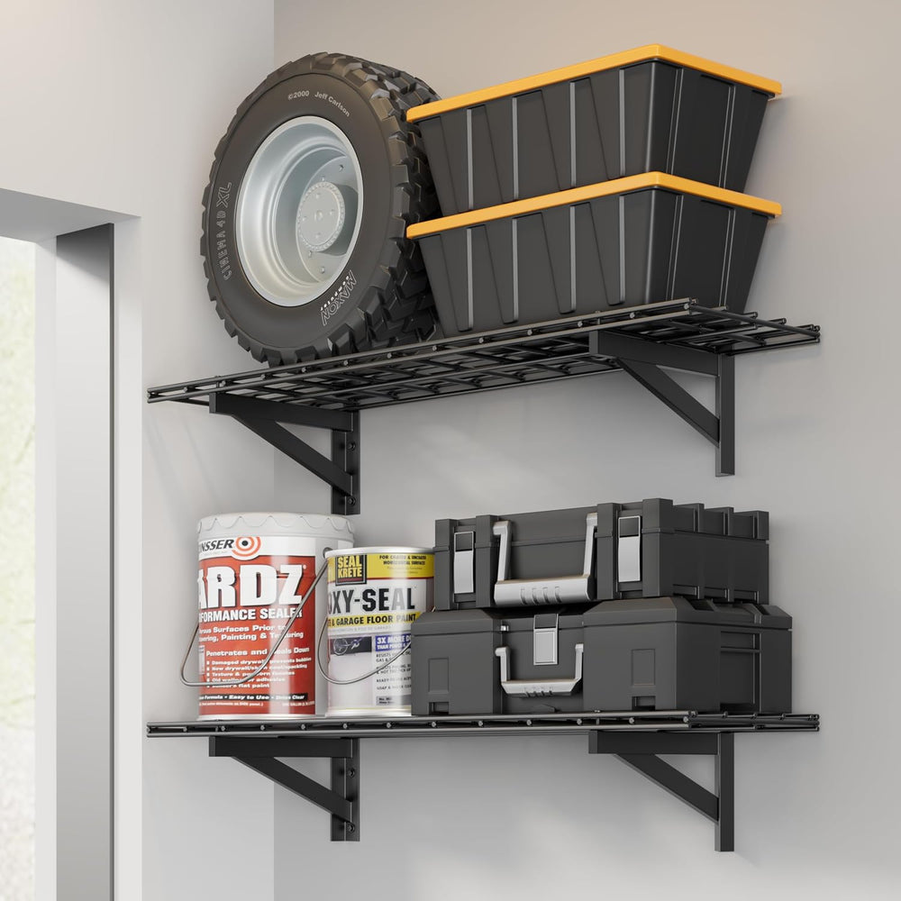 2 Pack Wall Mounted Garage Shelving, 1x4ft, 700lbs Integrated Grid