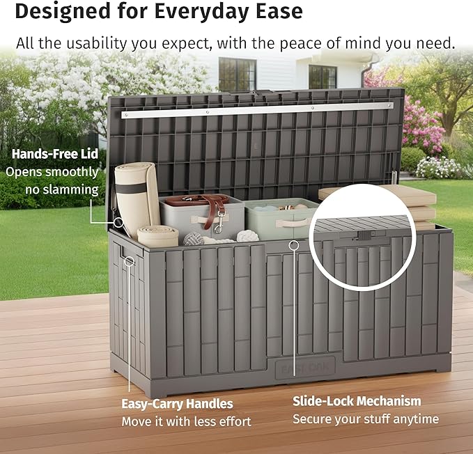 EAST OAK 120 Gallon Outdoor Storage Box | Large Resin Deck Box with Reinforce...