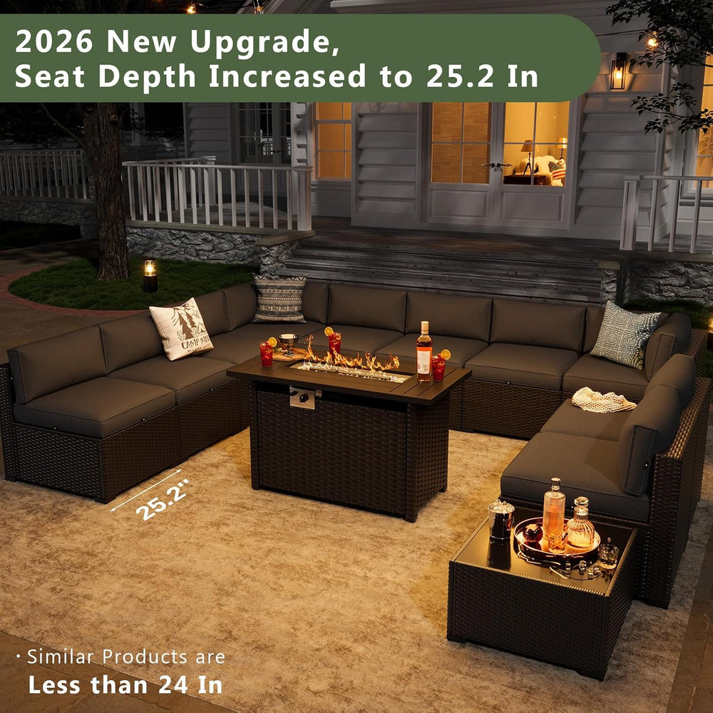 Aoxun 15 Piece Patio Furniture Set with 44” Fire Pit Table Wicker Patio Secti...