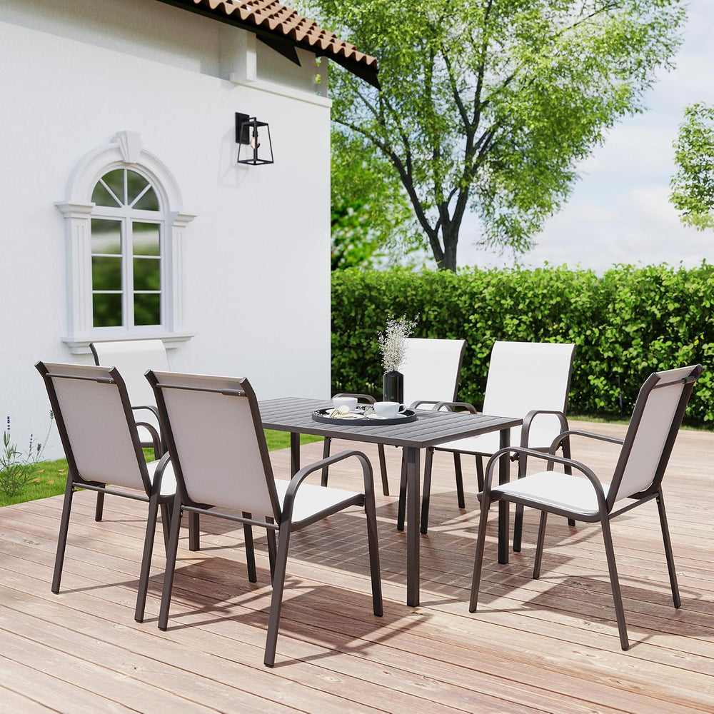 HAPPATIO Outdoor Patio Dining Set, 6 Quick Dry Textilene Dining Chairs and Di...