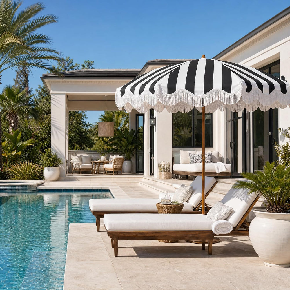 Rayjee 6.5FT Outdoor Patio Umbrella with Fringe, Boho Beach Umbrella