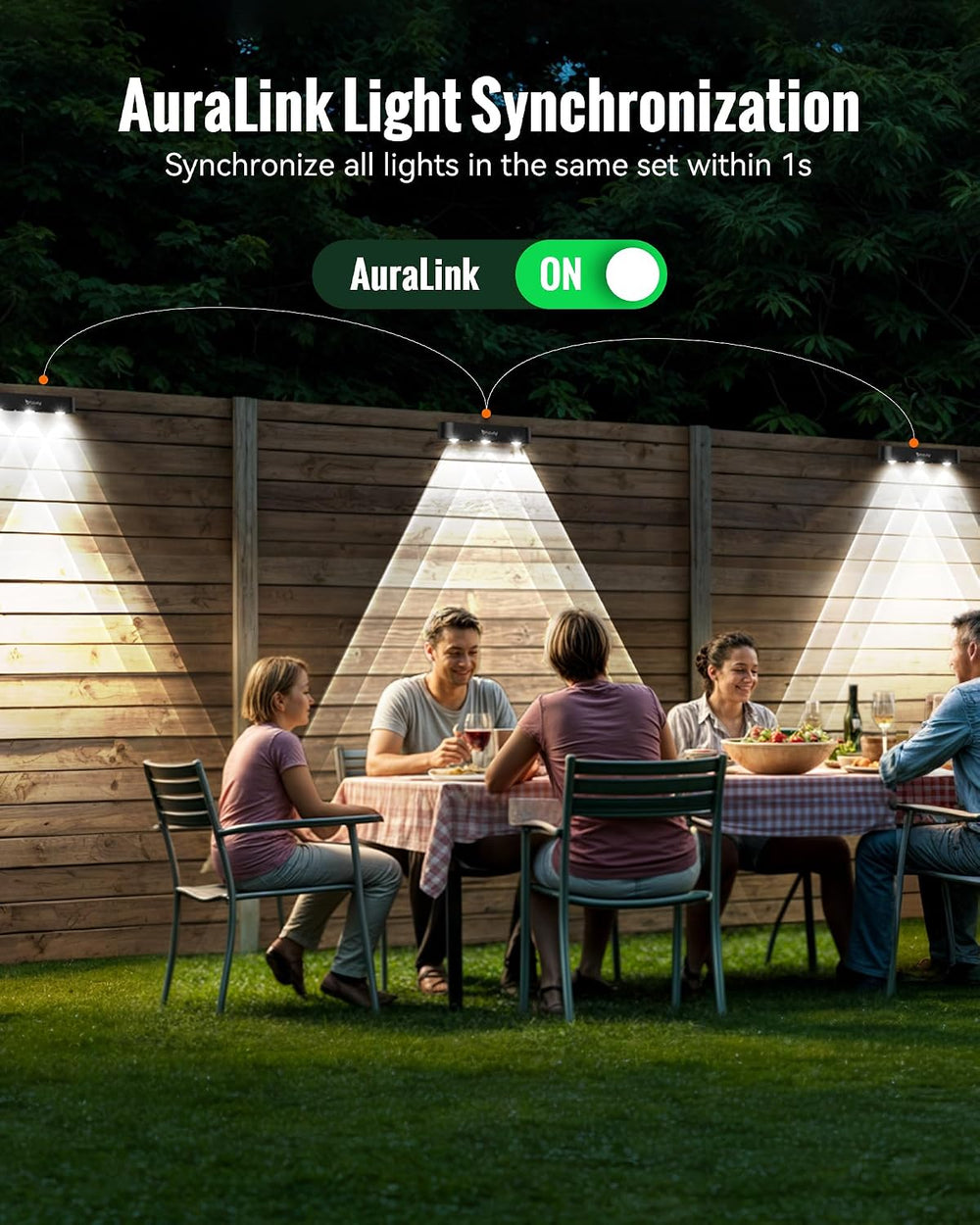 RGB Sync Solar Fence Lights Outdoor 8 Pack, Dynamic Modes