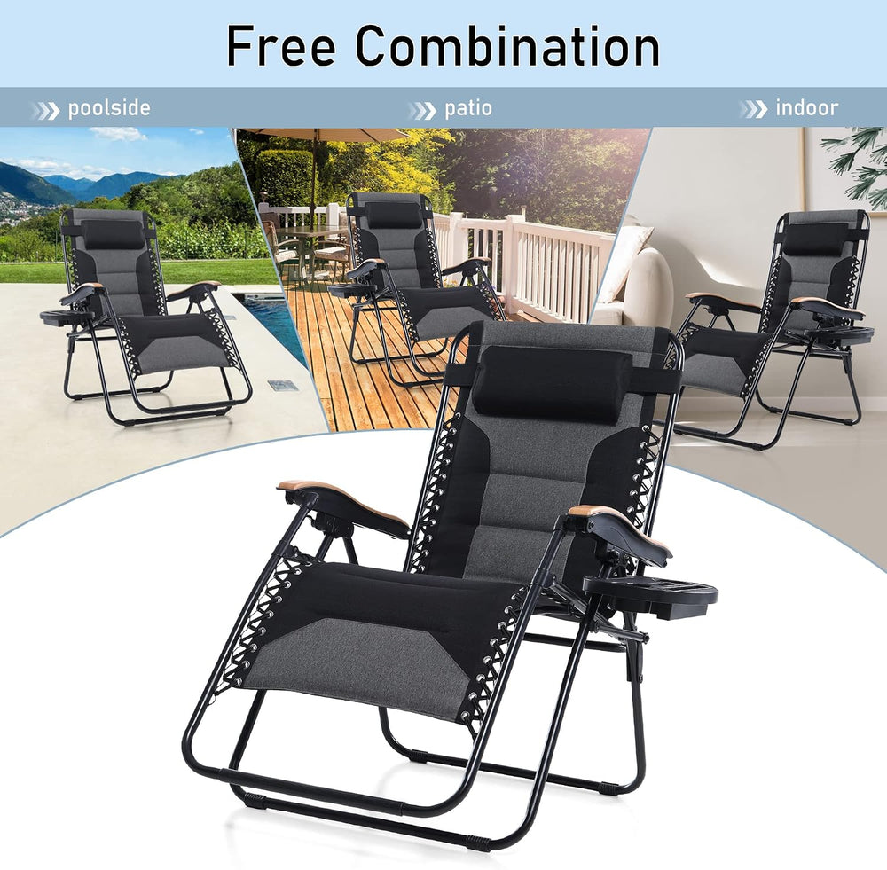 PHI VILLA Set of 2 Padded Zero Gravity Chair Recliner, 30" Wide 400 LBS