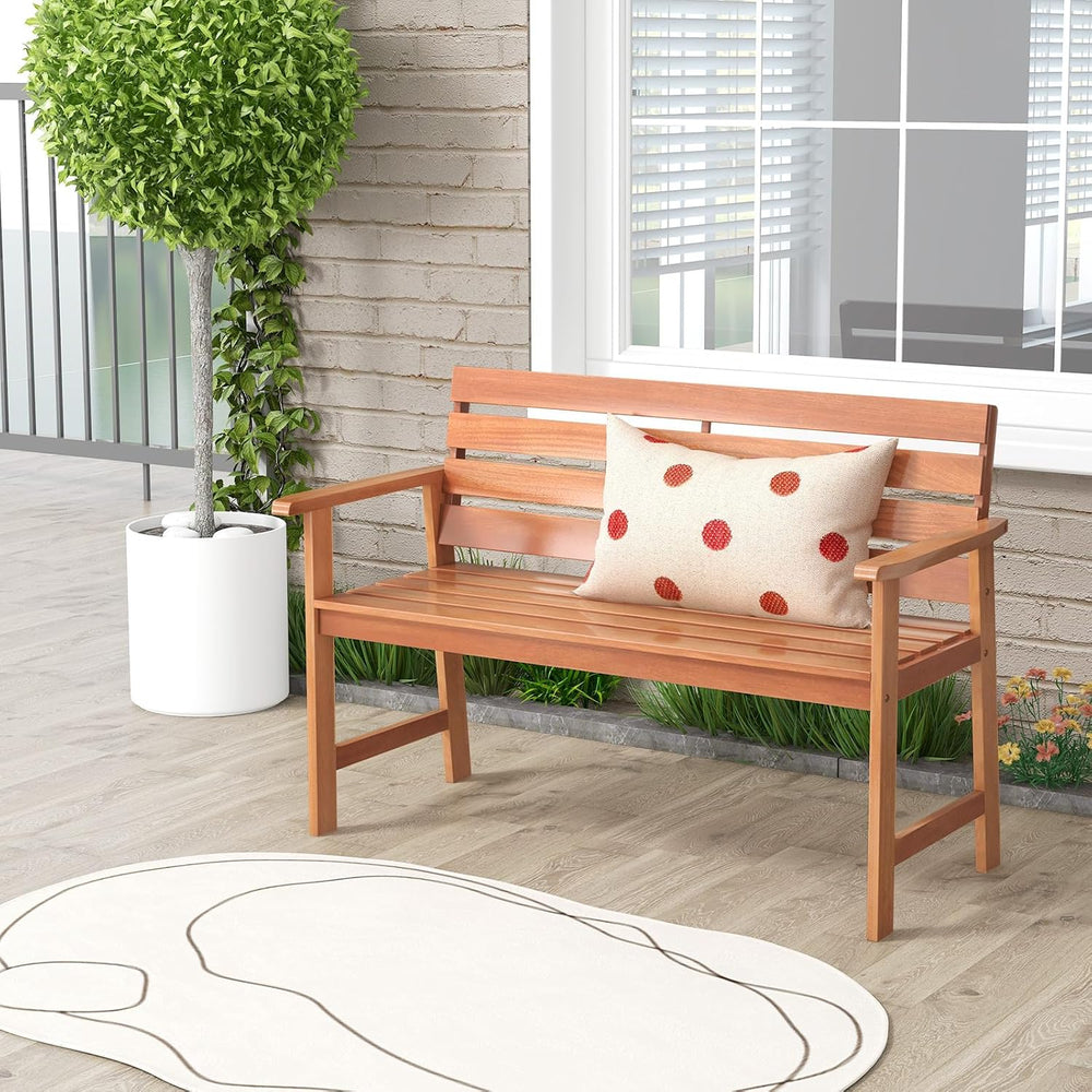 Tangkula 48 Inch Hardwood Outdoor Bench with Backrest, Wood Patio Loveseat Ch...