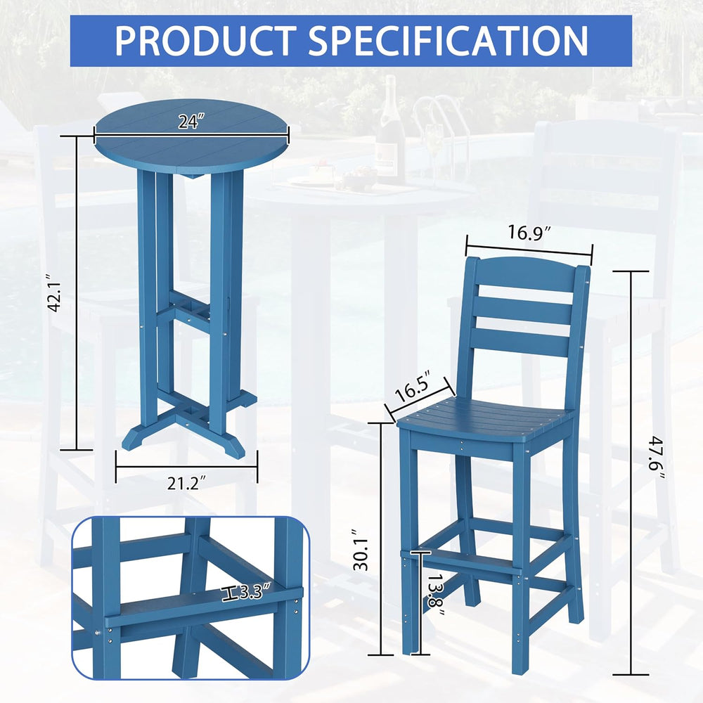 Shintenchi 3 Pieces Outdoor High Top Bar Set, 1 Patio High Top Round Table an...